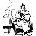 Desenho de mulher e pet porco vetorial